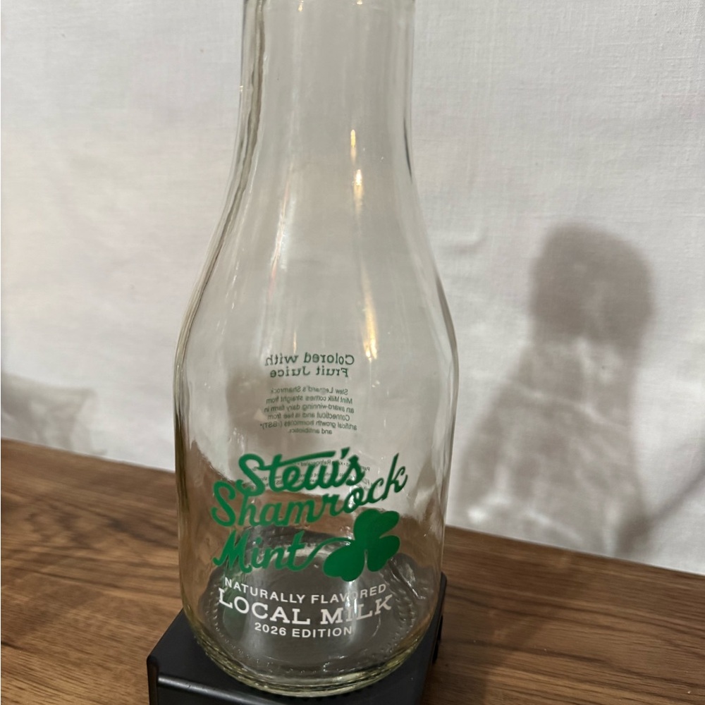 Stew's Shamrock Mint Local Milk Glass Bottle - Green Print